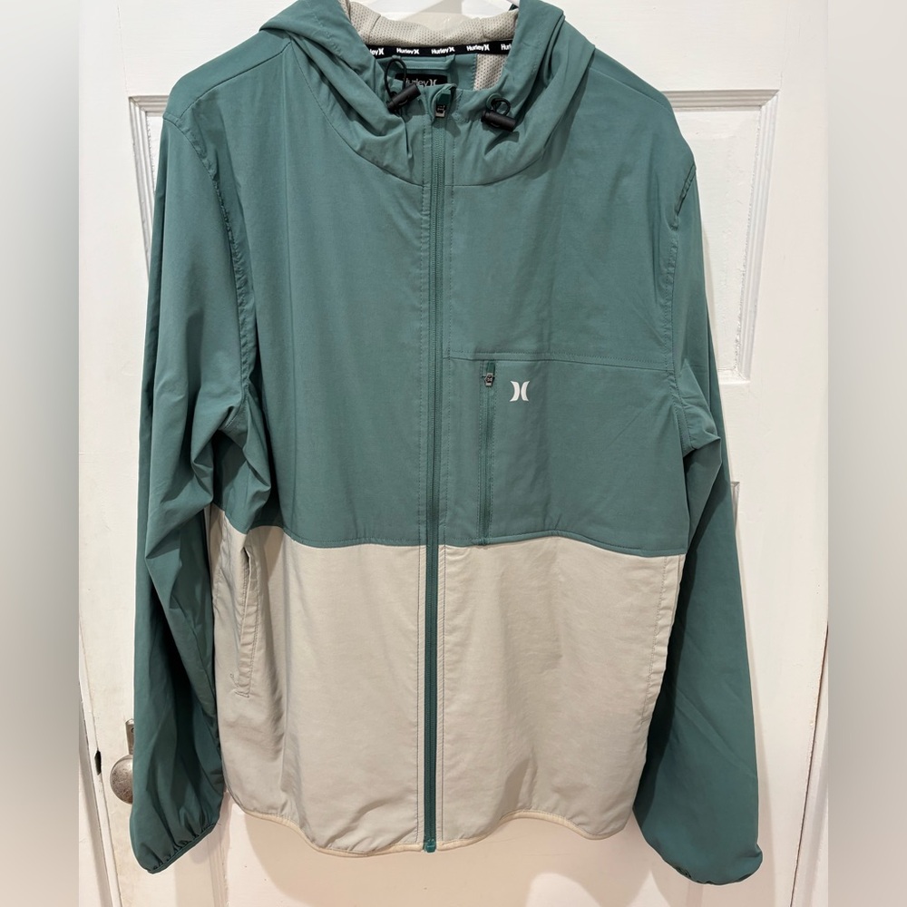 Hurley Men's Teal and Beige Windbreaker